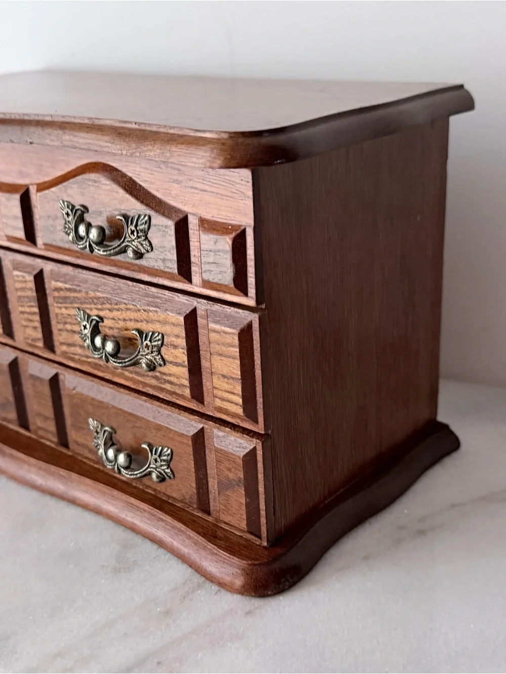 Wooden Jewelry Box with Brass Accents - Brown
